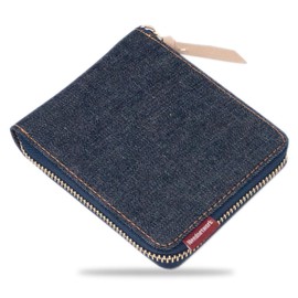 Need Network Okayama Denim, Bifold Wallet, Round Zipper, Men's, Box-Shaped Coin Purse, Indigo Blue, BLUE