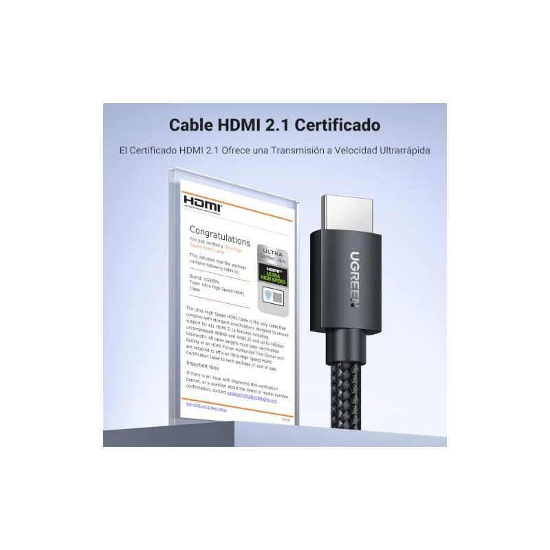 UGREEN Cable HDMI 2.1 8K, Alta Velocidad 48Gbps 120Hz 60Hz