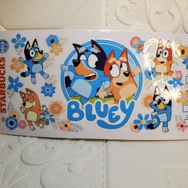 Decal uv dtf wrap, libbey wrap, cup wrap, Mug wrap - Color: Bluey Starbucks