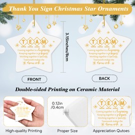 Sieral 24 Pcs Christmas Thank You Ornaments for Coworkers Employee Appreciation Gift Ceramic Star Hanging Ornament Gifts (Team)