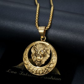 NEGS Roaring Lion King Head Pendant Punk Rock Stainless Steel Necklace, 24 Inch Chain For Men Women Hip Hop Viking Animal Jewelry