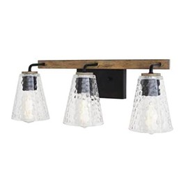 Home Decorators Westbrook 3-Light Weathered Oak Rustic Farmhouse Bathroom Vanity Light with Matte Black Accents