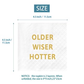 Older Wiser Hotter Napkins, Funny Birthday Napkins for Men Women, 40th 50th 60th 70th 80th 90th Birthday Party Decoration Supplies Favors Gifts, 30-Pack 2-Ply, 4.5 x 4.5 in