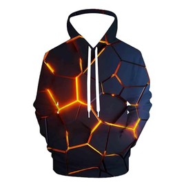 QiErDesign Flame Geometry Hoodies for Men Women 3D Print Graphic Fleece Sweatshirts Pullover Novelty Hoody Hooded With Pockets