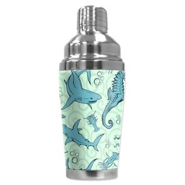 Mugzie MAX 20 Ounce Stainless Steel Cocktail Shaker - Martini Shaker with Wetsuit Cover - Deep Sea Animals