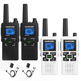 4 Long Range Walkie Talkies Rechargeable for Adults SAMCOM NOAA 2 Way Radios Walkie Talkies- FRS Two Way Radios with Earpiece Group Call Flashlight VOX SCAN NOAA Weather Alert and USB Charger Battery