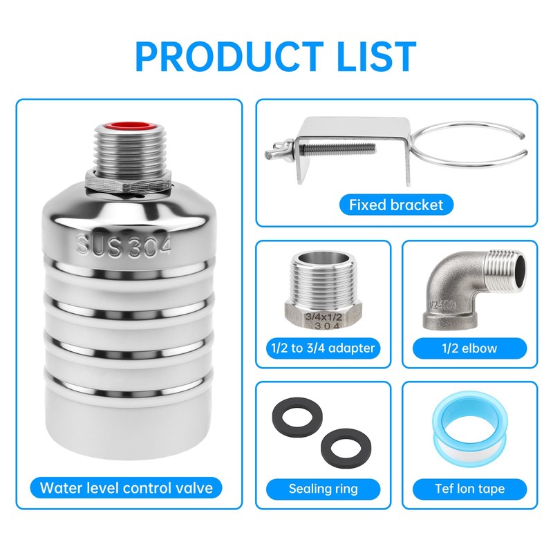 4 Pack Water Float Valve,304 Stainless Steel Automatic Water Float