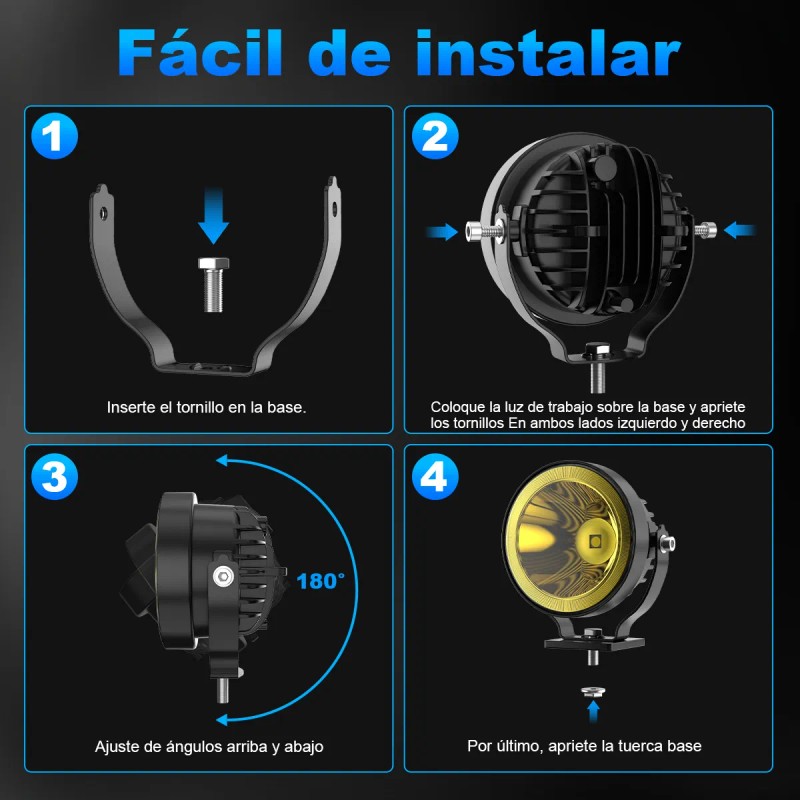Par Faros 4'' Redondo Led Potentes Ámbar Jeep Jk Moto