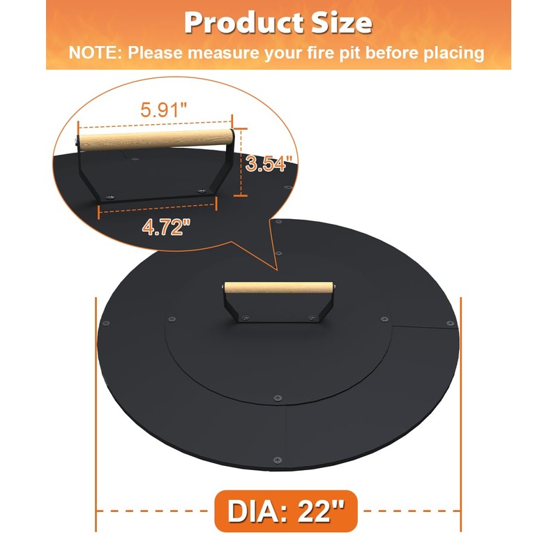 Ardier 22" Wooden-handle Fire Pit Lid for Pits up to