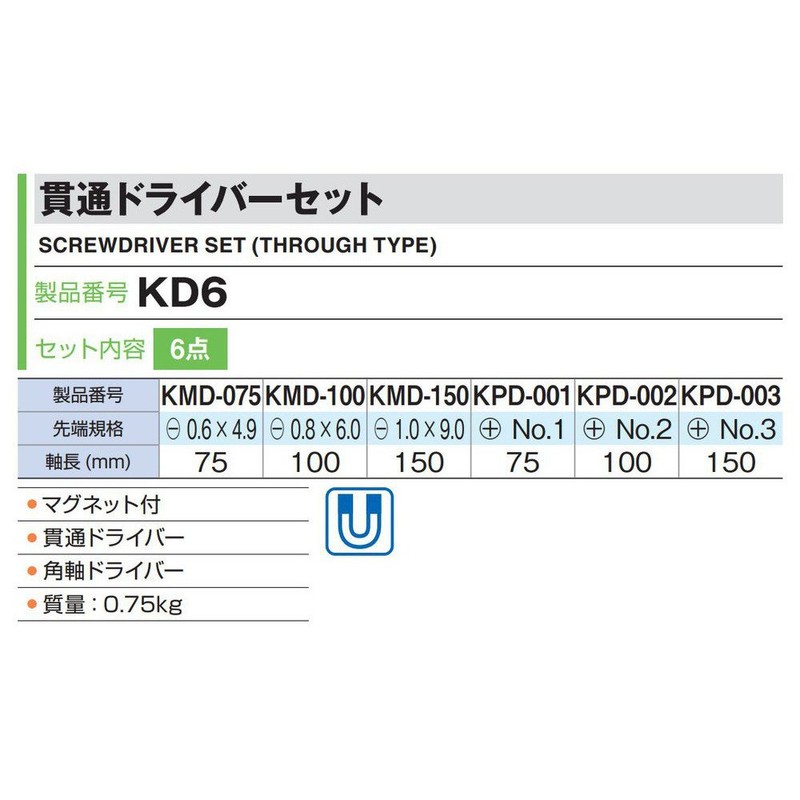 トネ(TONE) 貫通ドライバーセット KD6 内容6点