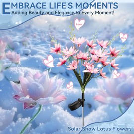Neporal Solar Flowers Outdoor Waterproof IP65, 5-Head Snow Lotus with 20+ Flowers, 4-Color Light & 2 Lighting Modes, Decorative Solar Lights Outdoor Garden, Yard, Pathway, Flower Bed (2-Pack, Pink)