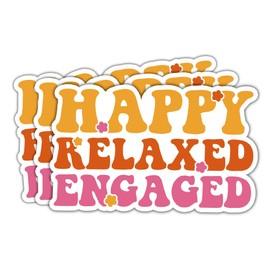 MAIANEY Happy Relaxed Engaged Sticker – Retro Therapy Quote Vinyl Decal for Mental Health Support, ABA Therapists, Teachers, Counselors, Special Education, Positive Classroom Decor