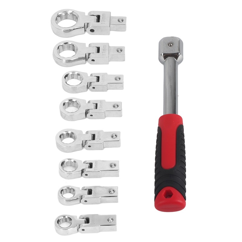 9Pcs Interchangeable Ratchet Wrench Chromium Vanadium Steel Box Wrench Set