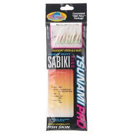 Tsunami Fluorocarbon Sabiki Rigs Iridescent Glo Head Red Hook Size 10