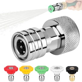 SMALLSHS Garden Hose to Pressure Washer Adapter, Hose Quick Convert, 3/4” GHT to 1/4”Stainless Steel Quick Connect, Convert Water Hose Set with 5 Nozzles for Plant Watering, Patio, Garden, Garage