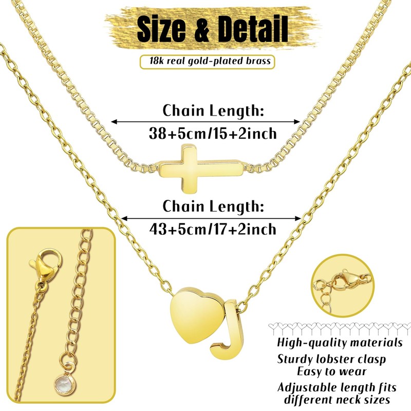 RechicGu 2 Pcs Heart Initial Pendant and Cross Necklace for