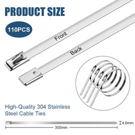 HOTUT Edelstahl Kabelbinder,110 Stück 300x4,6 mm Kabelbinder Metall,Zugfestigkeit uv Beständig,Rostfrei Selbstsichernde Edelstahlbinder für Auspuffaufwicklung, Kabelbündelung, Gartenpflege