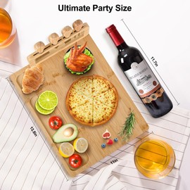 Bamboo Cheese Board and Knife Set - 14” x 11” Large Charcuterie Boards Set, Lexda Cheese Tray Platter Servers with Clasp Knife Holder, Gift for Anniversary, Housewarming, Christmas, Thanksgiving