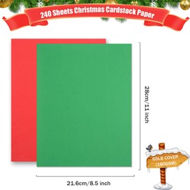 240 Sheets Christmas Cardstock Paper 8.5 x 11" A4 Red Green Blank Medium Thick Cards Stock 180gsm/65lb Printable Holiday Cardstock for Xmas DIY Crafts, Greetings Card, New Year Card, Invitations