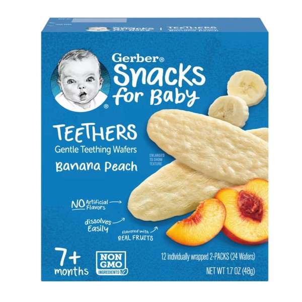 Gerber Teethers Baby Snacks para Bebé Galletas para Bebé Saludables Importadas - 24 teethers - 1.7oz (Banana Peach)