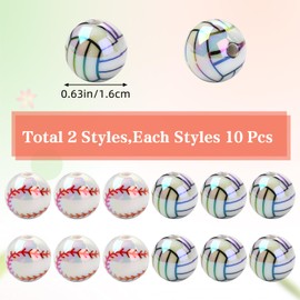 20 Pcs 16mm Sports Acrylic Beads for Jewelry Making Round Assorted Baseball Soccer Ball Beads for Bracelets Necklaces Pens DIY Craft Supplies