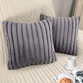 Bunliuys 2 Pack Pillow Covers, 20x20 Faux Fur Square Throw Pillow Covers for Living Room Decorations Throw Pillow Case, Throw Pillow Cover Cushion Cover for Home Sofa Bedroom Car, Grey