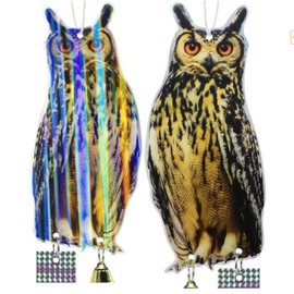 ccwtn Acrylic Material Fake Owl Keep Birds Away: Bird Scare Reflective Hanging Decoration, Bird Control Device with Reflective Tape to Keep Birds Away from Patio Garden Windows Porch Tree