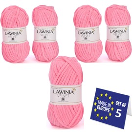 LAWINIA VELVET Premium Soft Thick Wool for Crocheting, Chenille Wool, 5 x 100 g - 65 m, Lint, Non-Fluffy Wool, Velvet Wool, Plush Wool, Cuddly Wool for Crocheting, Chenille Yarn, Bulky Yarn, Hobbii