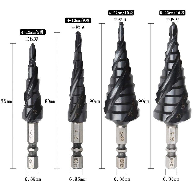 YMJOGGUE HSS-Co M35 Triple Blade Step Drill for Stainless Steel