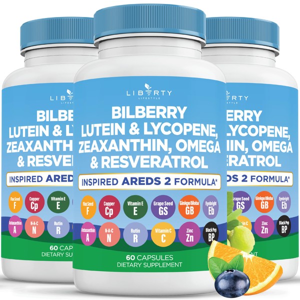 Eye Health Vitamins with Bilberry, Lutein & Zeaxanthin, Lycopene, Resveratrol,