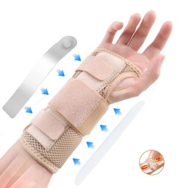 Muñequera De Soporte, Muñequera Ajustable Con 2 Soportes, Soporte Ligero Y Transpirable, para el dolor, el túnel carpiano, la artritis, la tendinitis, las fracturas, etc (Marrón, Large（Izquierda19+CM）)