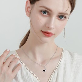 LWXIE Diamond Black Cat Necklace for Women 925 Sterling Silver Sleeping Cat Moon Pendant Necklace with Lab Grown Diamonds Jewelry Gifts