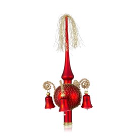 Lauschaer Glas Christmas Tree Topper with Bells Matte Red Wound Length Approx. 28 cm Diameter 7 cm Mouth-Blown Hand-Decorated Leonian Wire