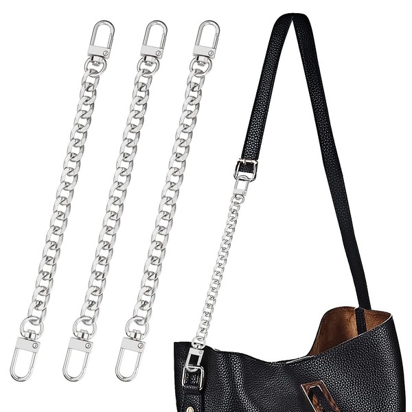 ASTER Pack of 3 Bag Chain Metal 20 cm DIY Handbag Purse Strap Extender with Metal Buckles for Purse, Handbags, Purse, Clutch, Shoulder Bag, Replacement Strap (Silver)