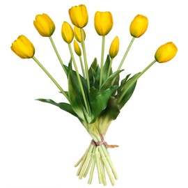Kainonnan 10 Pcs Fake Tulips Tulips Artificial Flowers Real Touch Fake Flowers Artificial Flower Bouquet for Home Table Party Wedding Decoration(Yellow)