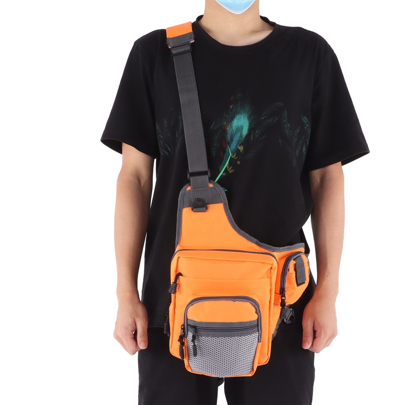 Polyester Multifunctional Fishing Tackle Crossbody Bag with Adjustable Shoulder Straps(Orange