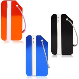 3 Pcs Luggage Tags for Suitcases,Shunshi Waterproof Suitcase Tags for Travel Luggage Bag, Aluminum Alloy Baggage Labels,Secure, Luggage Labels with Name ID Card for Family, Friends (Black/Blue/Orange)