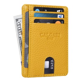 CALGARI Italian Luxury Leather Minimalist Wallets | For Men and Women, Fruity Lemon, 4.4 x 3.3 Inches, Minimalist