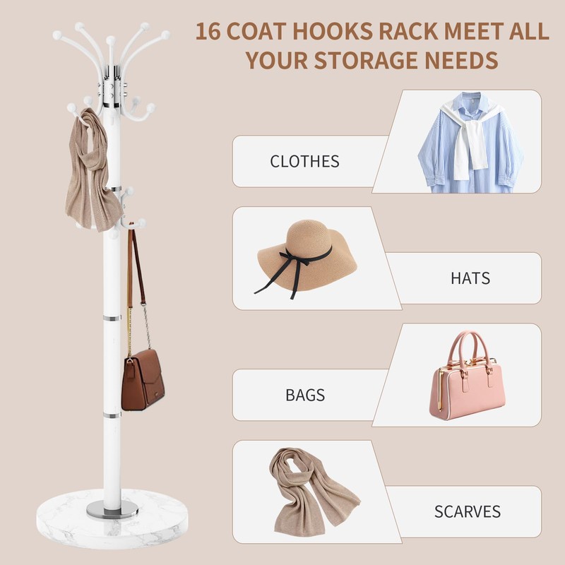 Waavryee Modern Metal Coat Rack Stand, 360°Rotary Coat Rack Freestanding
