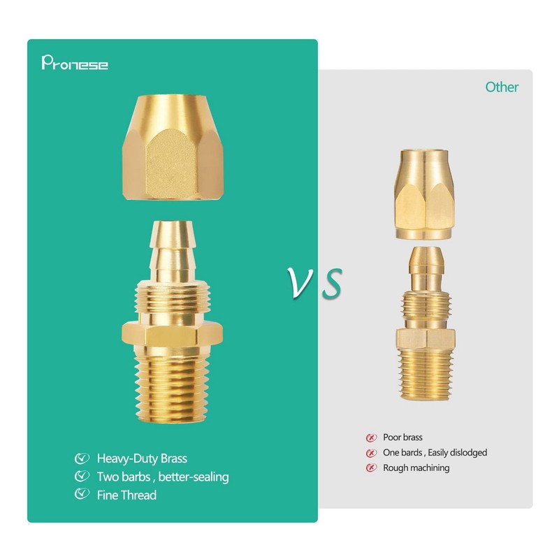 Pronese 2pcs Premium Solid Brass Pneumatics Reusable PU Hose-End Repair