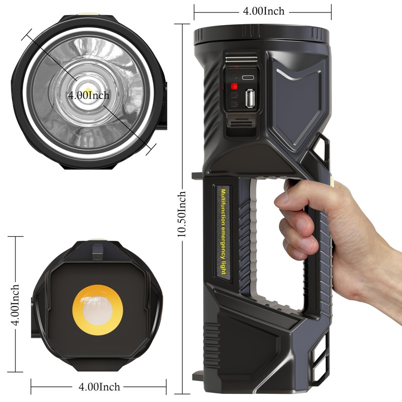 Solar Handheld Flashlight Rechargeable Multi Function High Bright 17000 Lumen