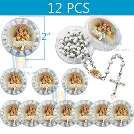 Baptism Favor 12 PCS Angel Scented Rosaries Necklace for Guests Christening Religious Event Recuerdos (White)