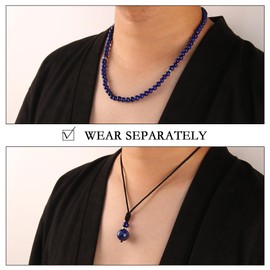 2Pcs Lapis Lazuli Necklace - Beaded Necklace for Men - Protection Necklace Men Choker Necklaces Lapis Lazuli Beads Pendant Jewelry Gifts for Men