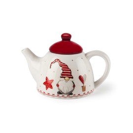 Excelsa 64125 Gnomo Christmas Teapot, Ceramic, White, Red