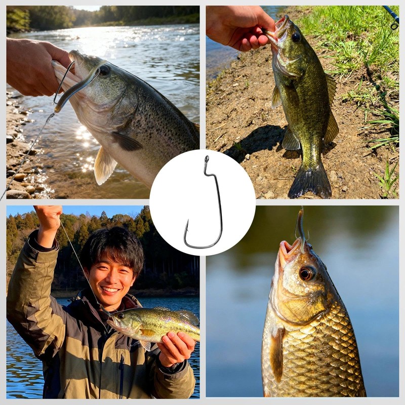9KM DWLIFE Offset Worm Hooks 50 Hooks Bass Fishing Texas