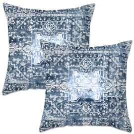 Betadistor Cushion Covers Set of 2 Bohemian Style Decorative Square Throw Pillow Covers 18" x 18" Inches Sofa Car Pillowcase for Indoor & Outdoor Home Bed Living Room Couch Decor, Blue, 504-0066