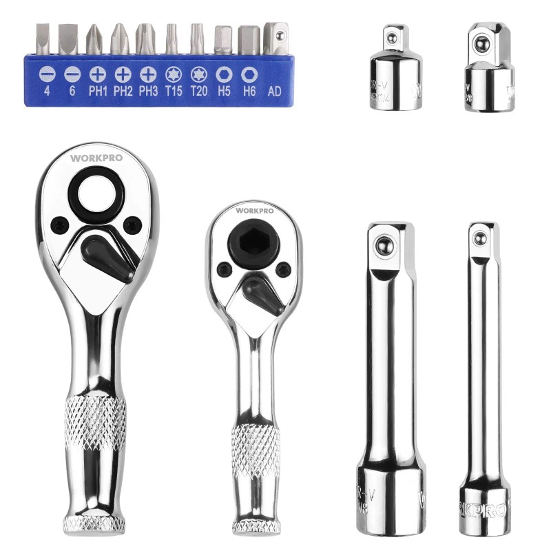 WORKPRO Stubby Ratchet & Bit Driver Set 16 PCS, 1/4",
