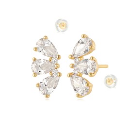 MYEARS Women Stud Earrings Gold Trio Waterdrop Cubic Zirconia 14K Small Simple Hypoallergenic Everyday Jewelry