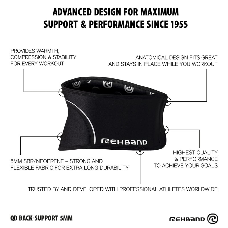 Rehband Back Brace Black, Back Support Belt Made of 5