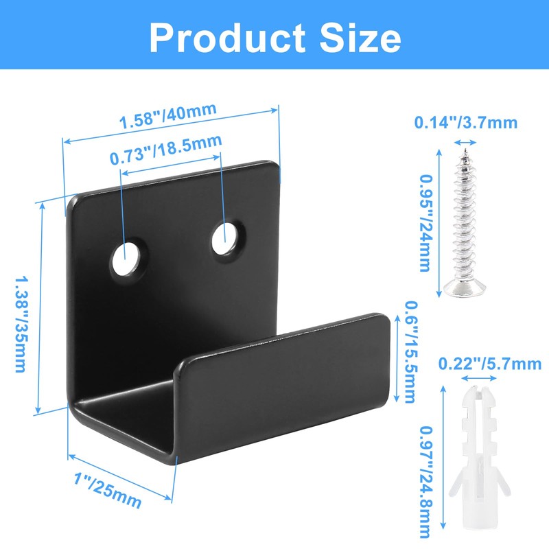 Black Tile Wall Mount Bracket, 8 Pcs, Inner Width 25mm